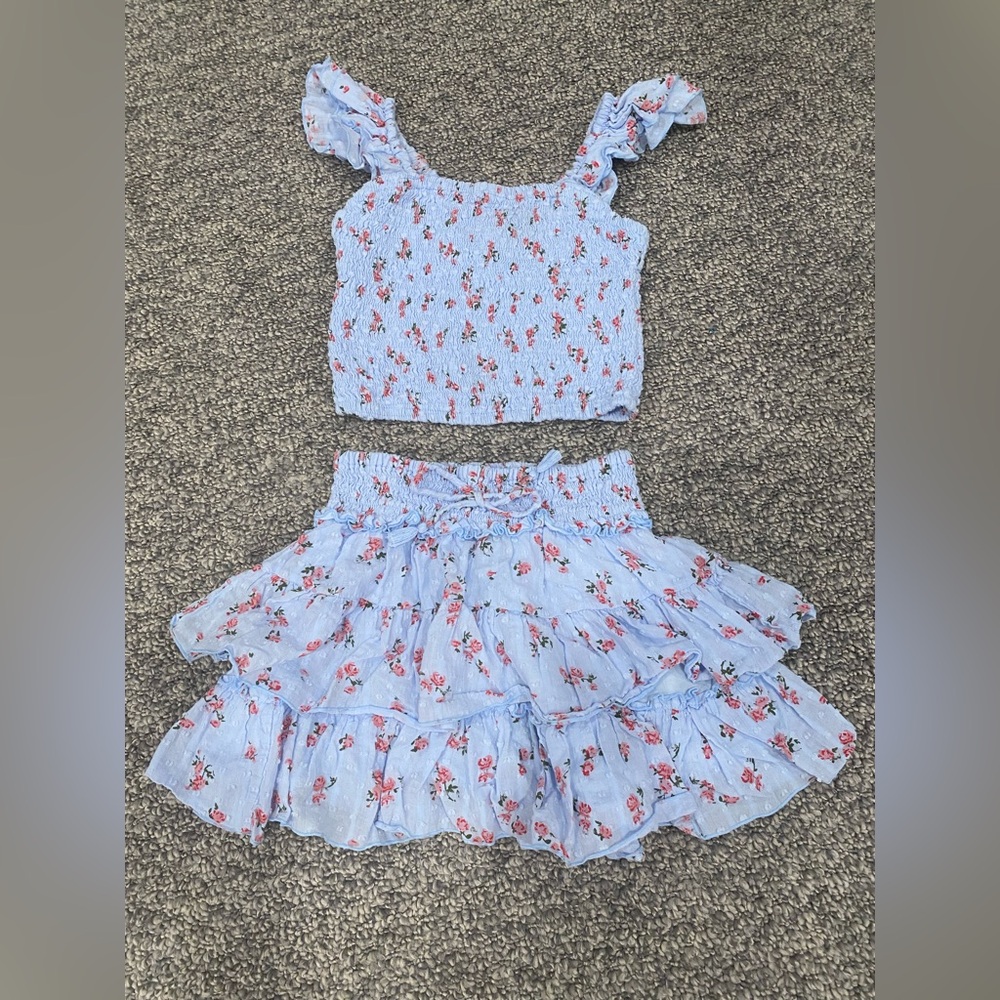 FBZ Flowers by Zoe Floral Blue Two-Piece Skirt Set